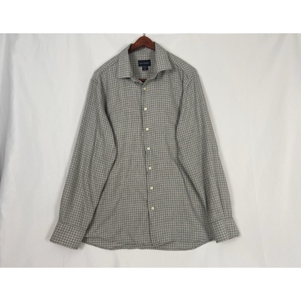 Scott Barber Mens Shirts Grey Yellow Plaid Long Sleeve Button Down Casual Sz XL